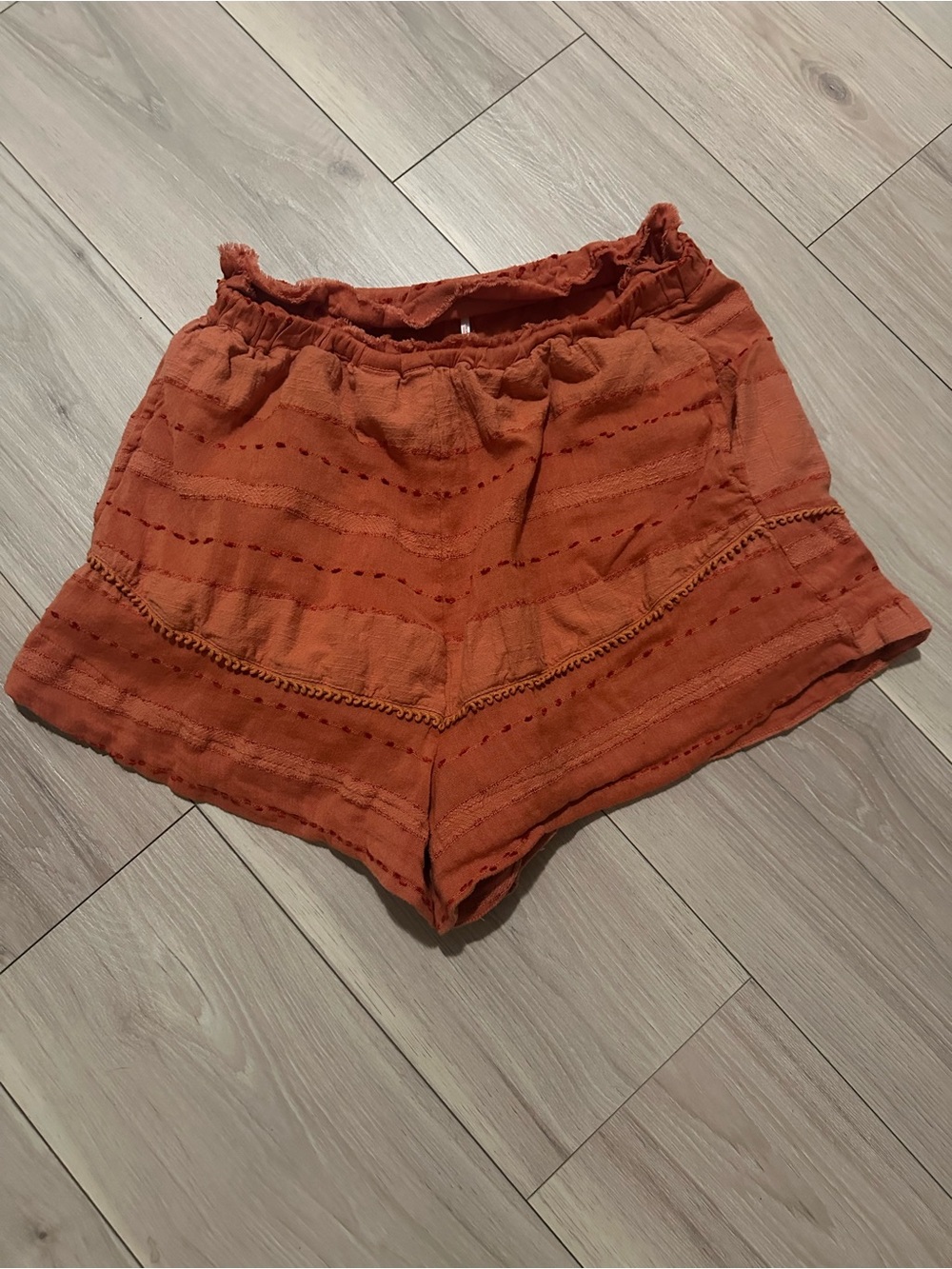 Free People High-Waist Rust Orange Textured Shorts